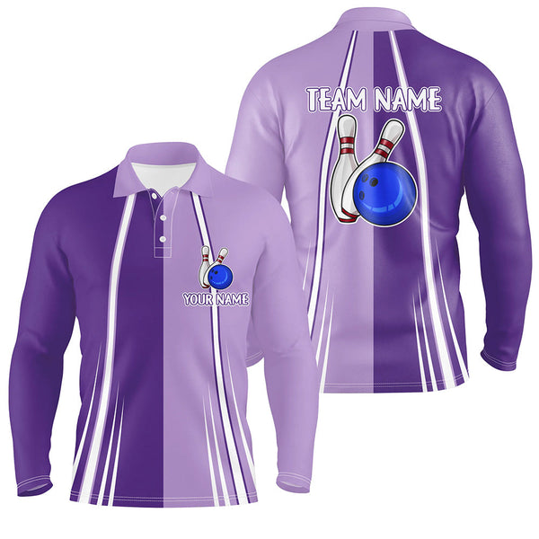 Personalized Purple Retro Bowling Polo, Quarter Zip shirt For Men custom vintage bowling team jersey NQS7578