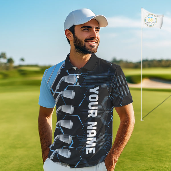 Blue and Black golf clubs Mens golf polo shirts custom name golf outfit men, personalized golf gifts NQS10212