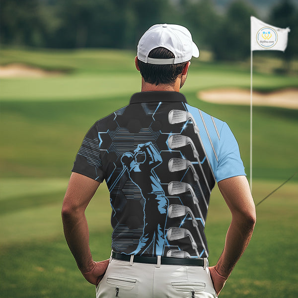 Blue and Black golf clubs Mens golf polo shirts custom name golf outfit men, personalized golf gifts NQS10212