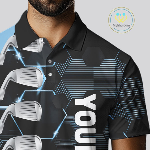 Blue and Black golf clubs Mens golf polo shirts custom name golf outfit men, personalized golf gifts NQS10212