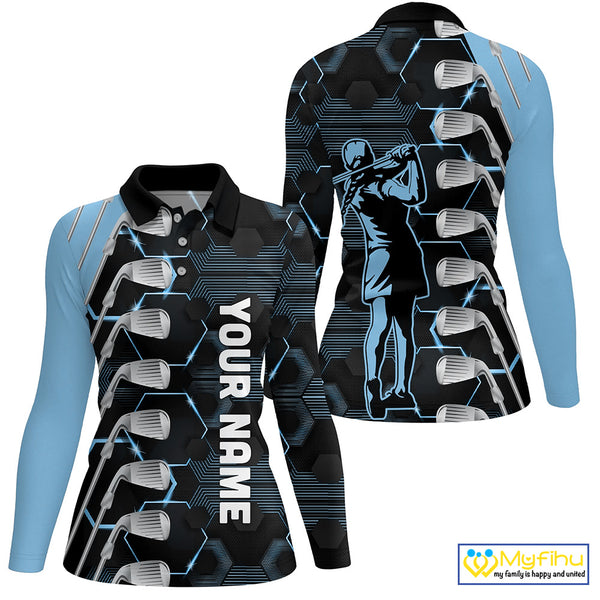 Blue and Black golf clubs Women golf polo shirts custom golf outfit ladies, personalized golf gifts NQS10212