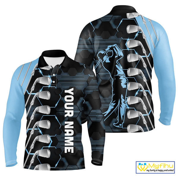 Blue and Black golf clubs Mens golf polo shirts custom name golf outfit men, personalized golf gifts NQS10212