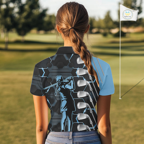 Blue and Black golf clubs Women golf polo shirts custom golf outfit ladies, personalized golf gifts NQS10212