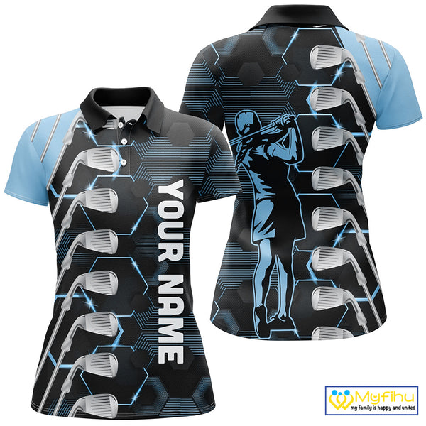 Blue and Black golf clubs Women golf polo shirts custom golf outfit ladies, personalized golf gifts NQS10212