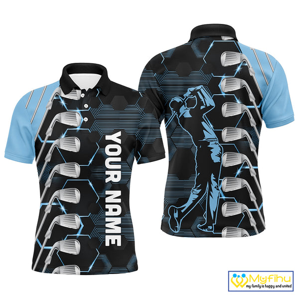 Blue and Black golf clubs Mens golf polo shirts custom name golf outfit men, personalized golf gifts NQS10212