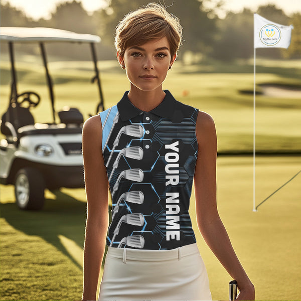 Blue and Black golf clubs Women sleeveless polos custom golf outfit ladies, personalized golf gifts NQS10212