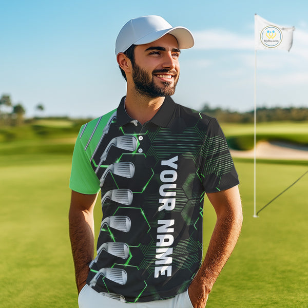 Green and Black golf clubs Mens golf polo shirts custom name golf outfit men, personalized golf gifts NQS10213