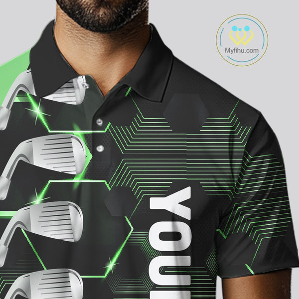 Green and Black golf clubs Mens golf polo shirts custom name golf outfit men, personalized golf gifts NQS10213
