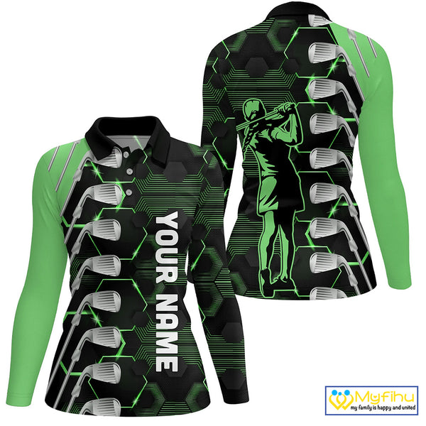 Green and Black golf clubs Women golf polo shirts custom golf outfit ladies, personalized golf gifts NQS10213
