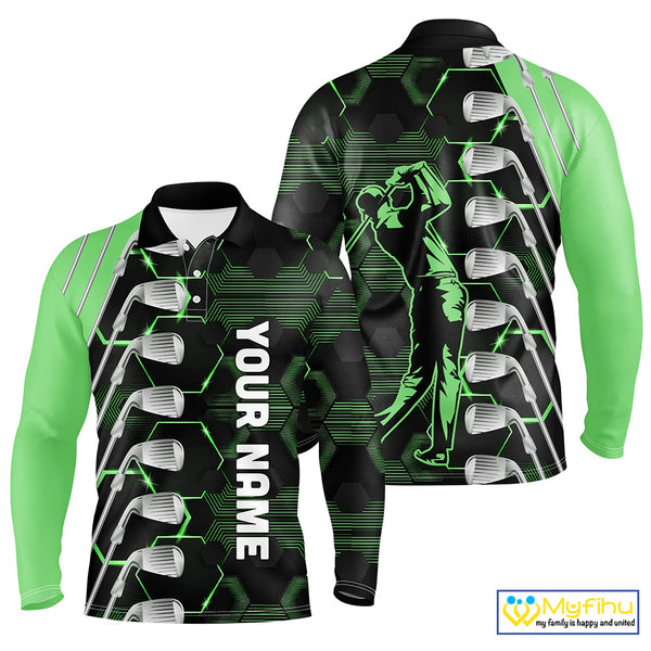 Green and Black golf clubs Mens golf polo shirts custom name golf outfit men, personalized golf gifts NQS10213