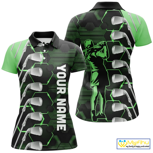 Green and Black golf clubs Women golf polo shirts custom golf outfit ladies, personalized golf gifts NQS10213
