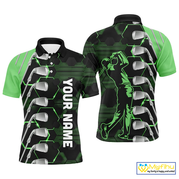 Green and Black golf clubs Mens golf polo shirts custom name golf outfit men, personalized golf gifts NQS10213