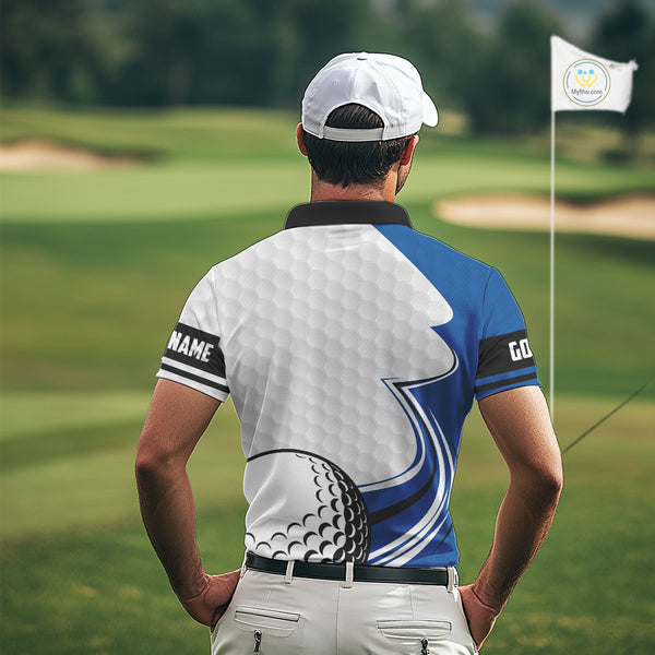 Blue & white golf ball short sleeve, long sleeve golf polo shirts custom name golf gifts for men NQS10214