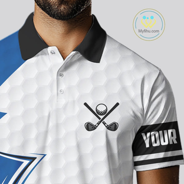 Blue & white golf ball short sleeve, long sleeve golf polo shirts custom name golf gifts for men NQS10214