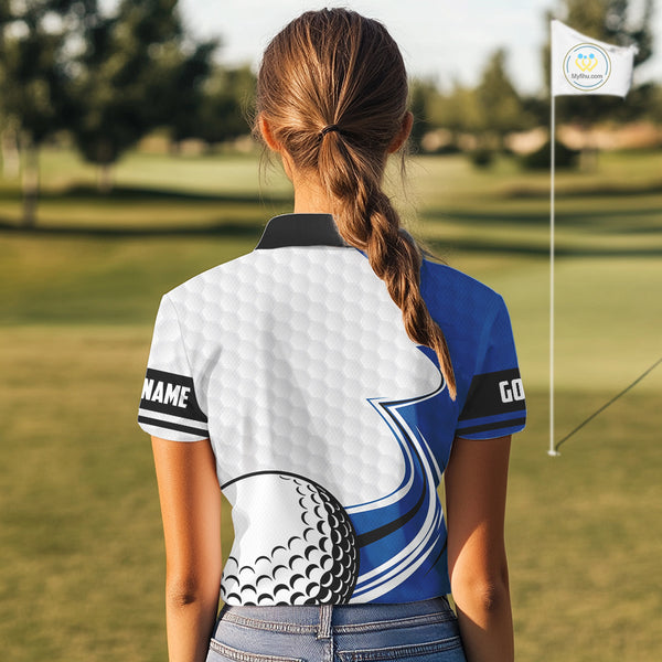 Blue & white golf ball short sleeve, long sleeve golf polo shirts custom name golf gifts for Women NQS10214