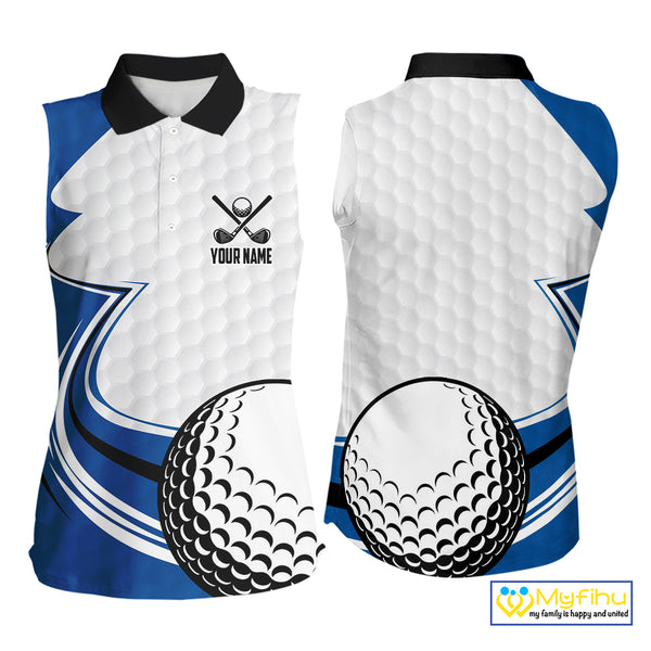 Blue & white golf ball sleeveless golf polo shirts custom name golf gifts for Women NQS10214
