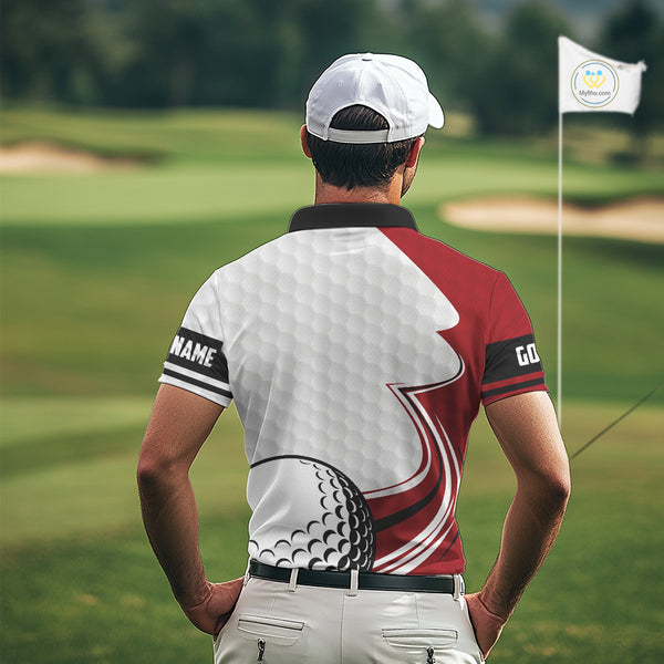 Red & white golf ball short sleeve, long sleeve golf polo shirts custom name golf gifts for men NQS10215