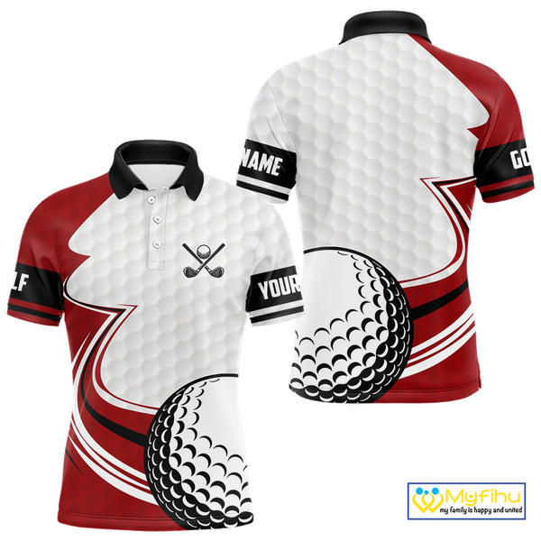 Red & white golf ball short sleeve, long sleeve golf polo shirts custom name golf gifts for men NQS10215
