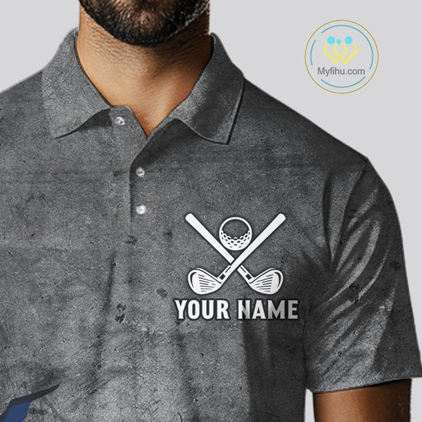 Gray Grunge Texas Flag Mens golf polo shirts Custom patriotic Golf attire for men NQS10580