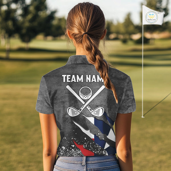 Gray Grunge Texas Flag Womens golf polo shirts Custom patriotic Golf attire for ladies NQS10580