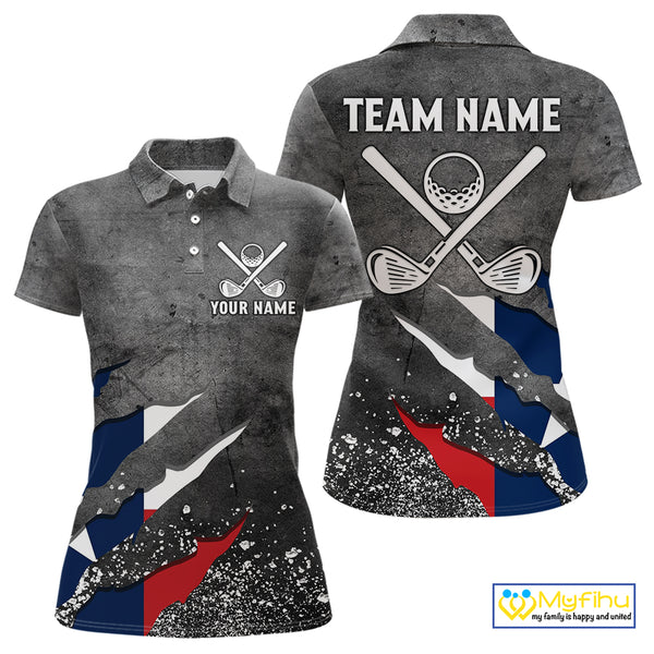 Gray Grunge Texas Flag Womens golf polo shirts Custom patriotic Golf attire for ladies NQS10580
