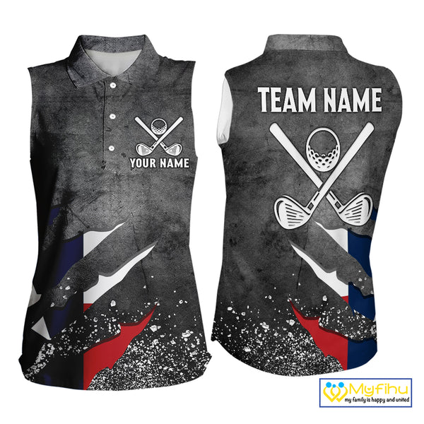 Gray Grunge Texas Flag Women's Sleeveless Polo Shirt Custom patriotic Golf attire for ladies NQS10580