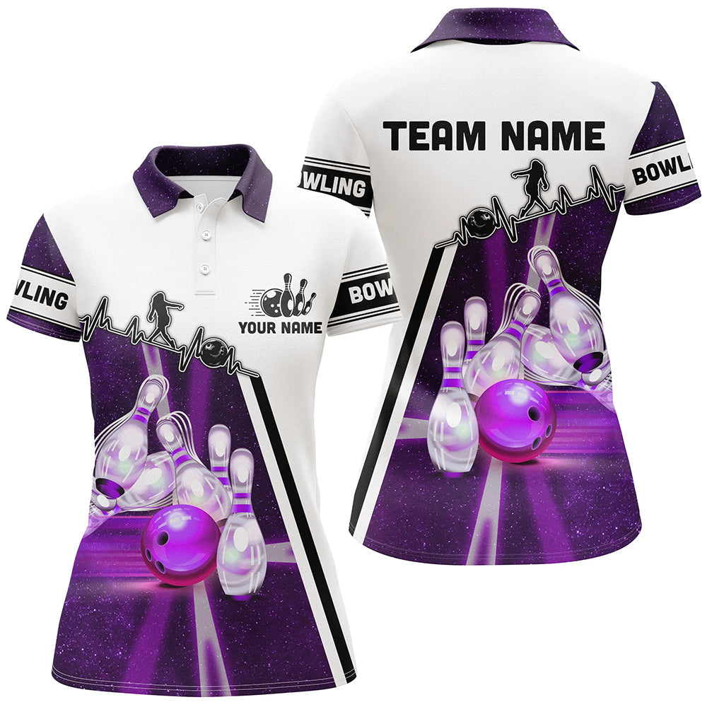 Purple galaxy light bowling ball pins custom Women bowling Polo Team League jerseys, bowling gifts NQS6768