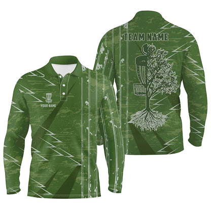 Mens disc golf polo shirt custom green vintage team disc golf jersey, disc golf basket outfit for men NQS6942