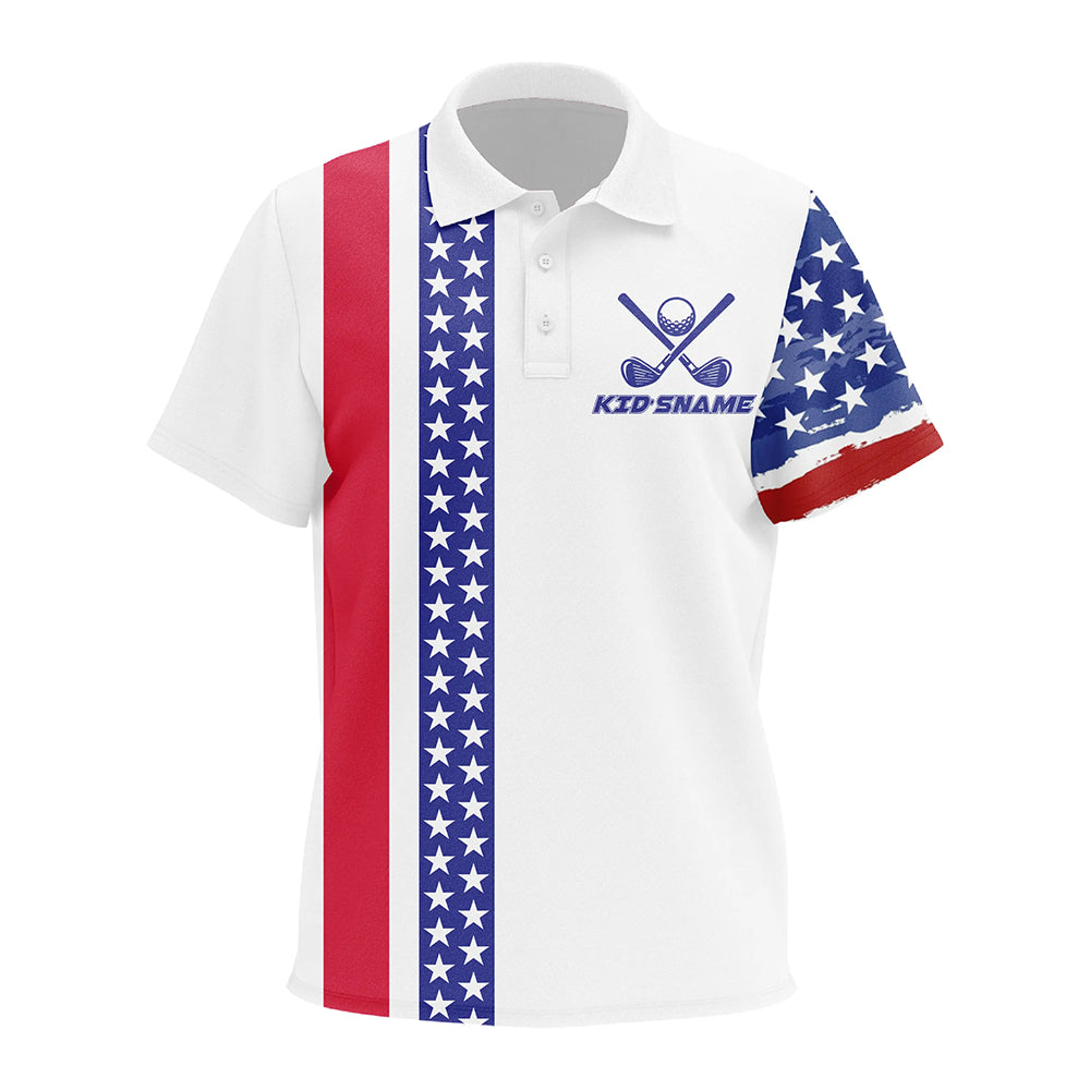 Red, white and blue American Flag Kid Golf Polo Shirts Custom Patriotic Golf shirt For Kid NQS9098