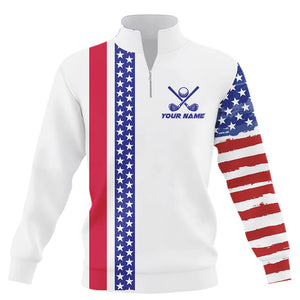 Red, white and blue American Flag Quarter zip golf sweatshirt Custom Patriotic Golf sweater NQS9098