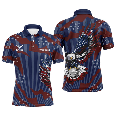 American Flag Eagle Golf Ball Mens Golf Polo Shirts Custom Patriotic Mens Golf Tops, golfing gifts NQS9100