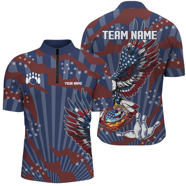 Personalized American Flag Eagle Bowling Shirts For Men Custom Patriotic Bowling Team Jerseys NQS9101