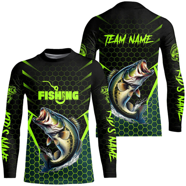 Black and Green Largemouth Bass Fishing Custom team name UV protection long sleeves fishing shirts NQS9311