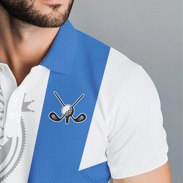 Blue and White Mens golf polo shirts custom golf attire for mens, unique mens golf apparel NQS9312