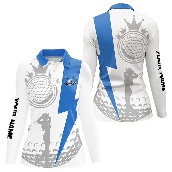 Blue and White Womens golf polo shirts custom women golf attire, unique ladies golf apparel NQS9312