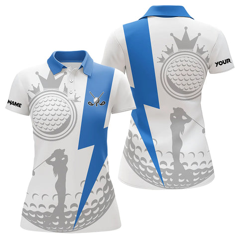 Blue and White Womens golf polo shirts custom women golf attire, unique ladies golf apparel NQS9312