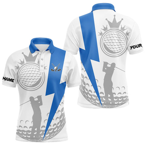 Blue and White Mens golf polo shirts custom golf attire for mens, unique mens golf apparel NQS9312