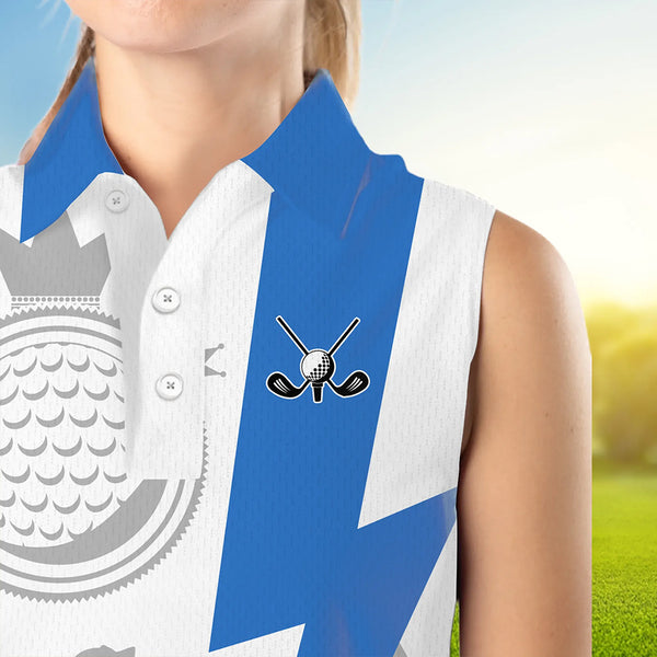 Blue and White Womens sleeveless golf polo shirt custom women golf attire, unique ladies golf apparel NQS9312