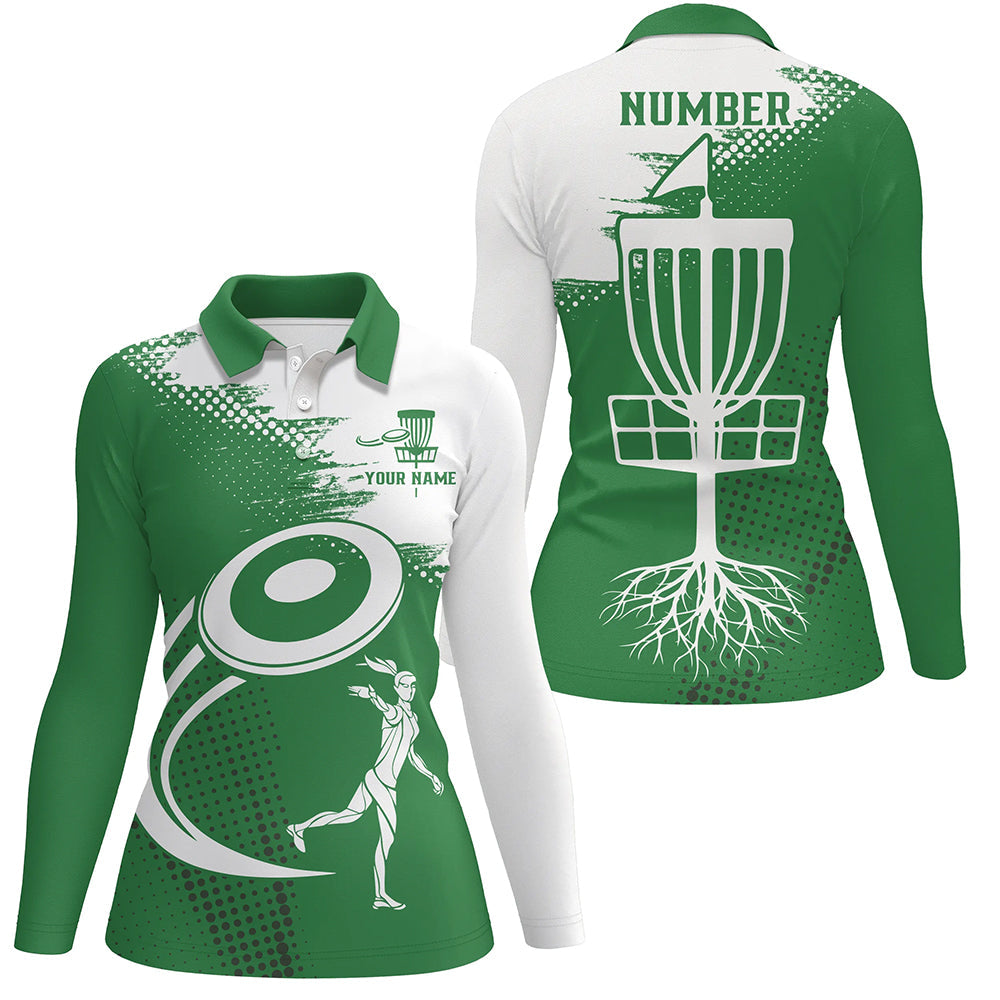 Green and white Womens golf polos shirts custom name and number disc golf basket jerseys apparel NQS7232