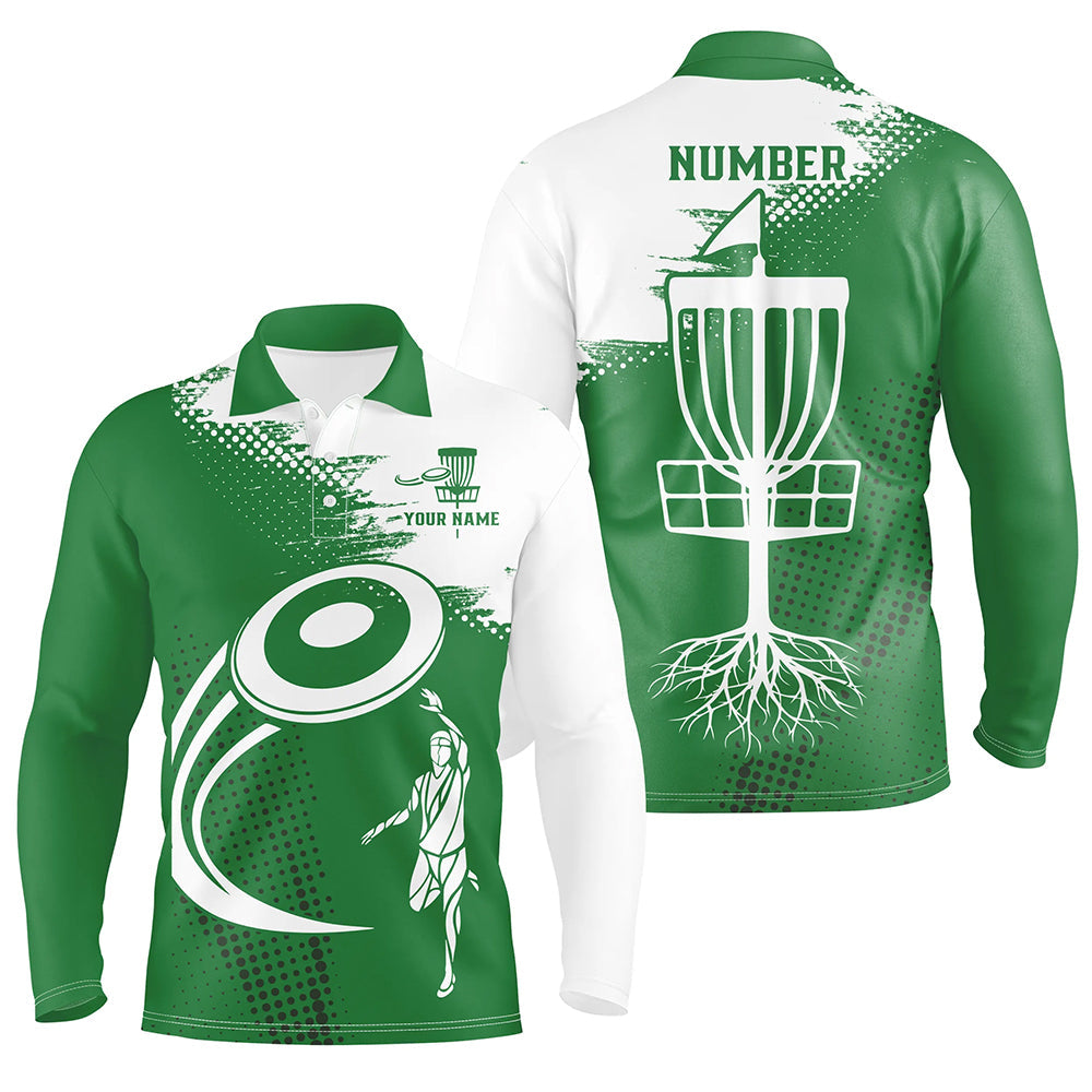Green and white Mens golf polo shirts custom name and number disc golf basket jerseys apparel NQS7232