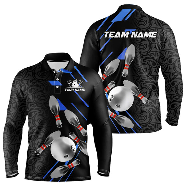 Silver Bowling Ball pins Team bowling shirts for Men custom bowling Polo, Quarter zip jersey | Blue NQS9624