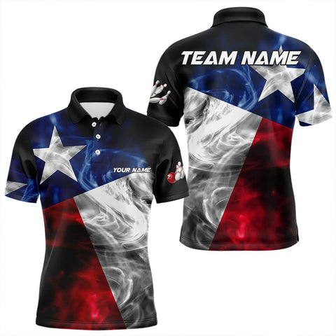 Smoke Texas Flag Black Bowling Polo, Quarter Zip shirt for men Custom patriotic Team bowling jersey NQS9631