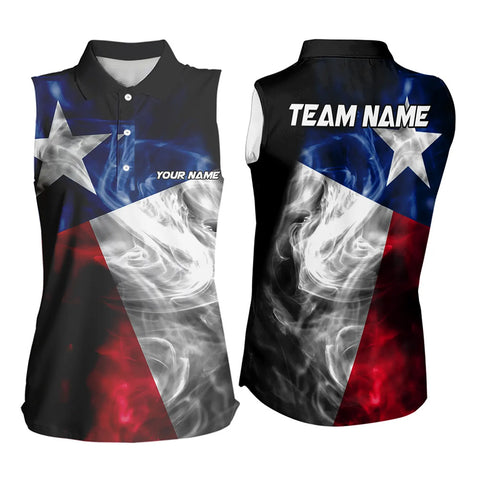 Smoke Texas Flag Black Bowling Sleeveless Polo shirt Custom patriotic Team bowling jersey NQS9631