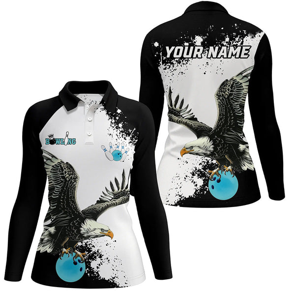 Black and white Women bowling polo shirts Custom Eagle Team bowling shirts, gift for bowlers | Blue NQS7404