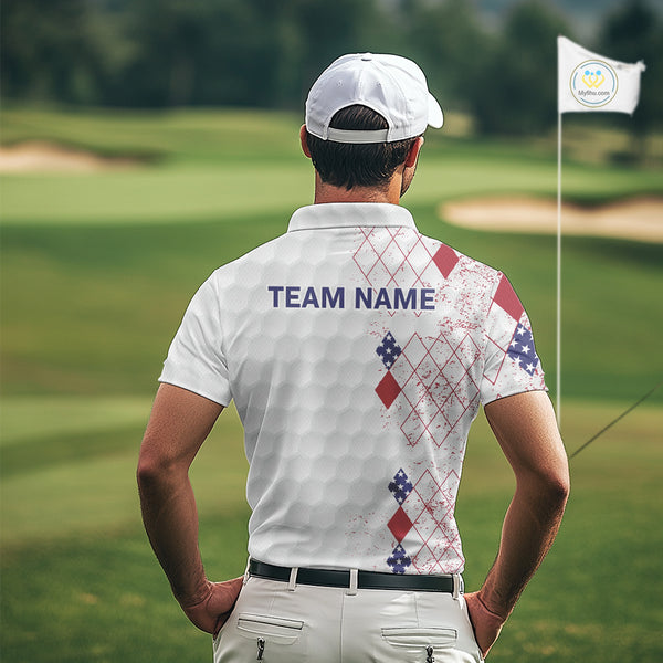 Red, White and Blue argyle American Flag Mens golf polo shirt custom patriotic golf apparel for men NQS9814