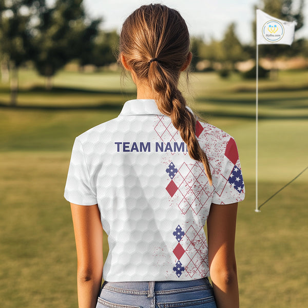 Red, White & Blue argyle American Flag Women golf polo shirt custom patriotic golf apparel for ladies NQS9814