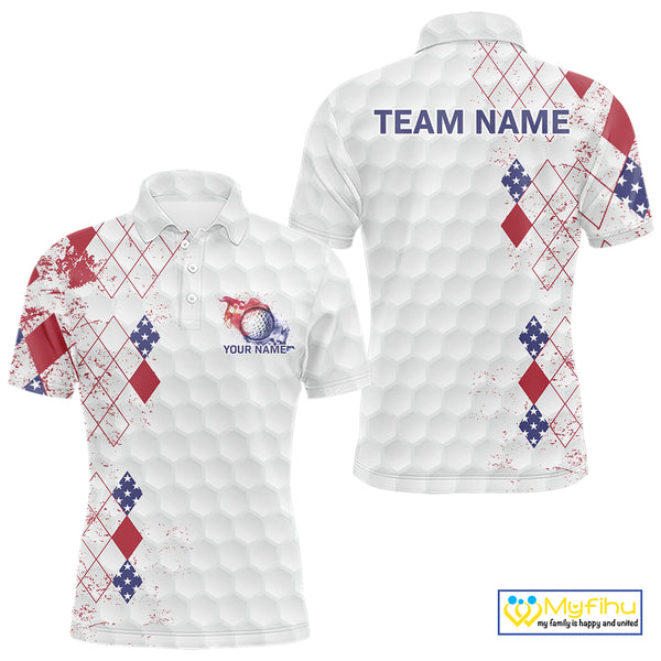 Red, White and Blue argyle American Flag Mens golf polo shirt custom patriotic golf apparel for men NQS9814