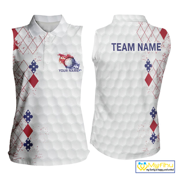 Red, White & Blue argyle American Flag Women sleeveless polo shirt custom golf apparel for ladies NQS9814