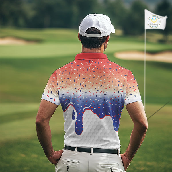 Red, white and blue dripping candy Mens Golf polo shirts Custom funny Golf attire For Mens NQS10058
