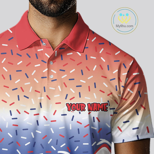Red, white and blue dripping candy Mens Golf polo shirts Custom funny Golf attire For Mens NQS10058